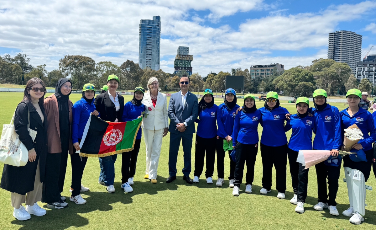 Ambassador Waissi with the Australian Governor General HE Sam Mostyn and Afghan Female Cricket Players